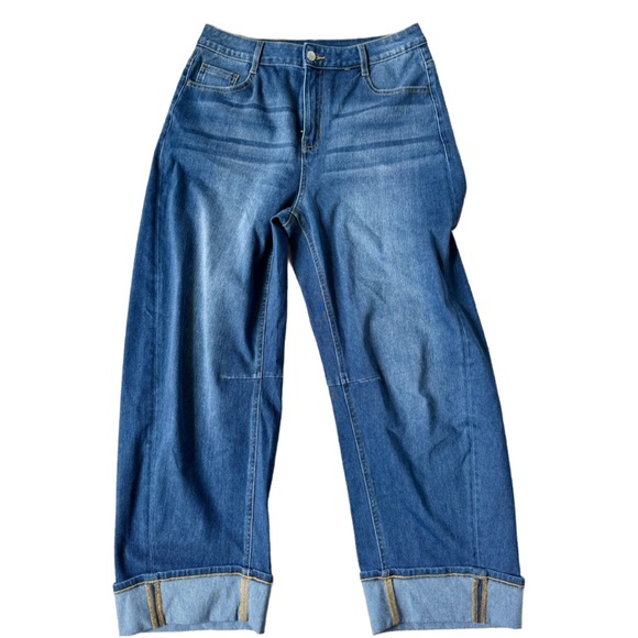 Halara Flex Mid Rise Barrel Leg Washed Casual Jeans with Pockets - Picture 1 of 3